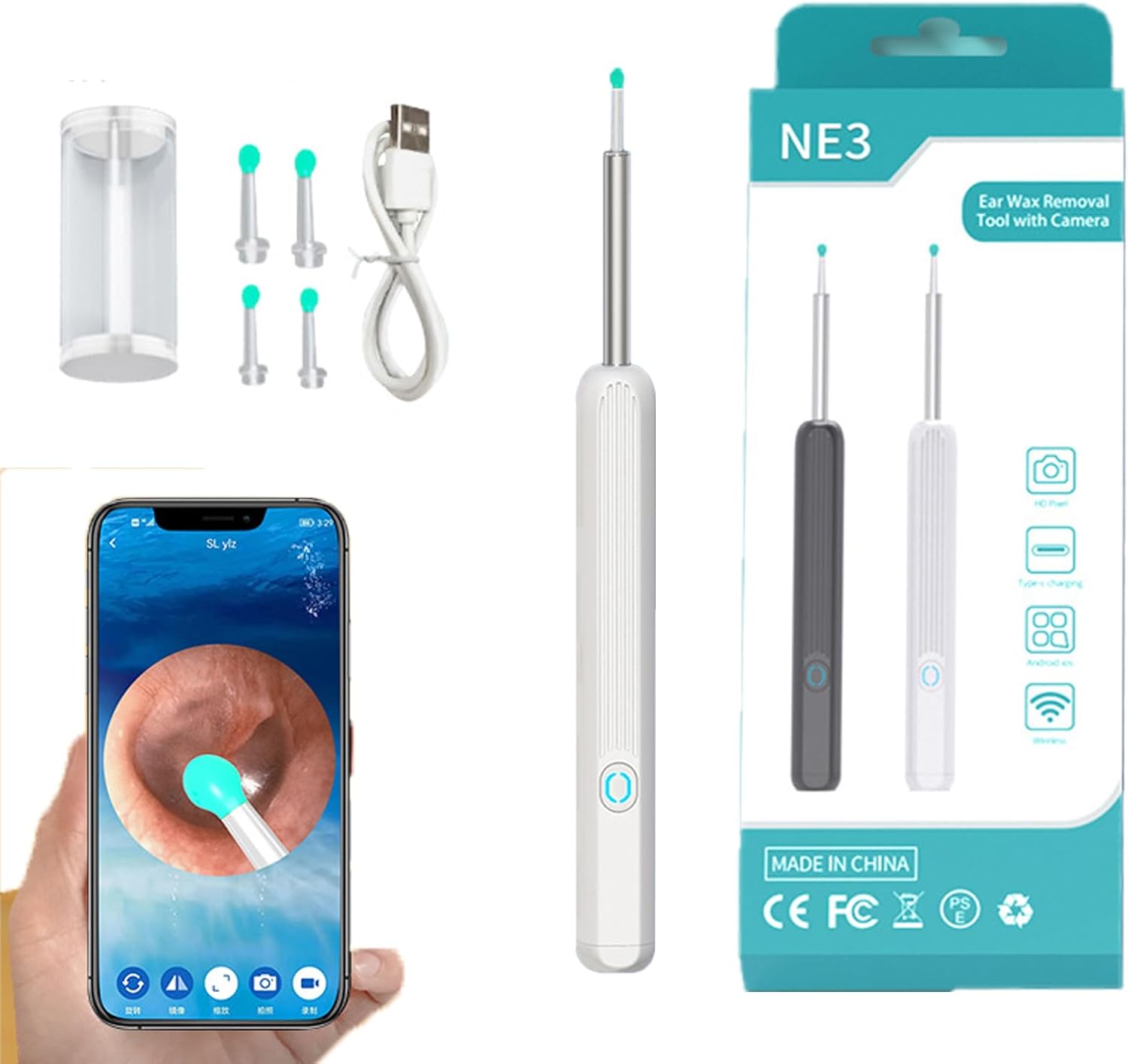 Visual Ear Wax Removal Tool with LED WiFi Camera